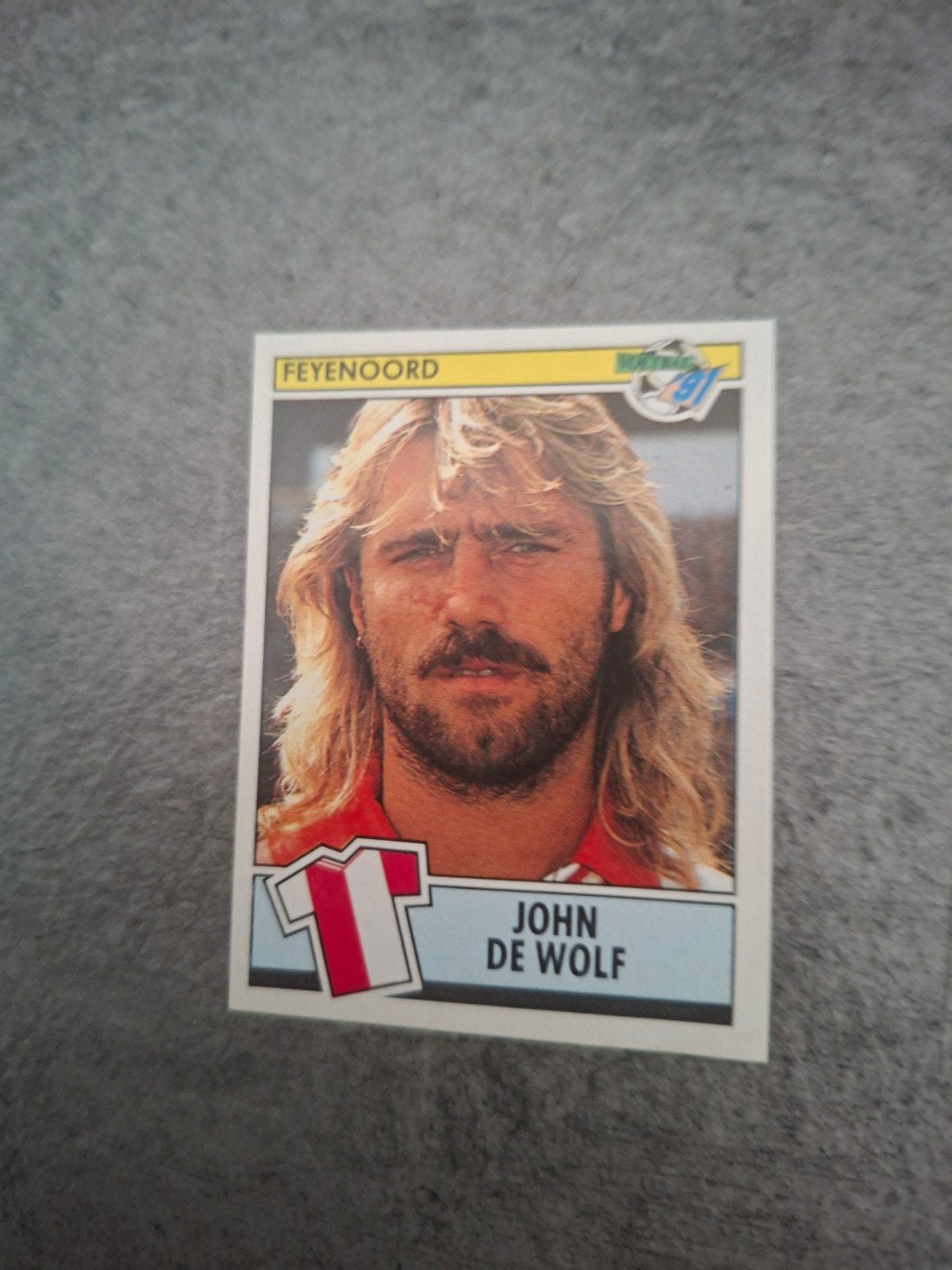 Panini sticker Voetbal 91. John de Wolf Feyenoord., Verzenden, Zo goed als nieuw, Sticker