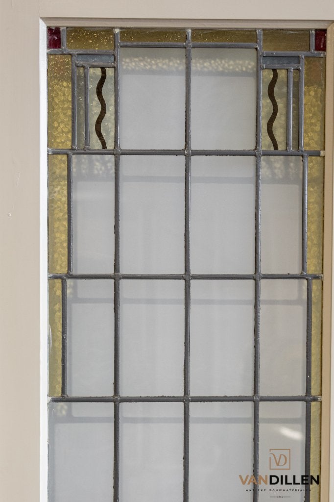 Set ensuite schuifdeuren glas in lood motief, Gebruikt, 120 cm of meer, Binnendeur, Ophalen of Verzenden
