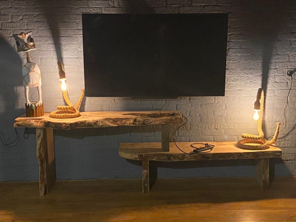 Boomstam houten Sidetable | TV meubel | Schouw | Openhaard, Huis en Inrichting, Nieuw, Ophalen of Verzenden, Robuust, landelijk, industrieel, warm, one of a kind!
