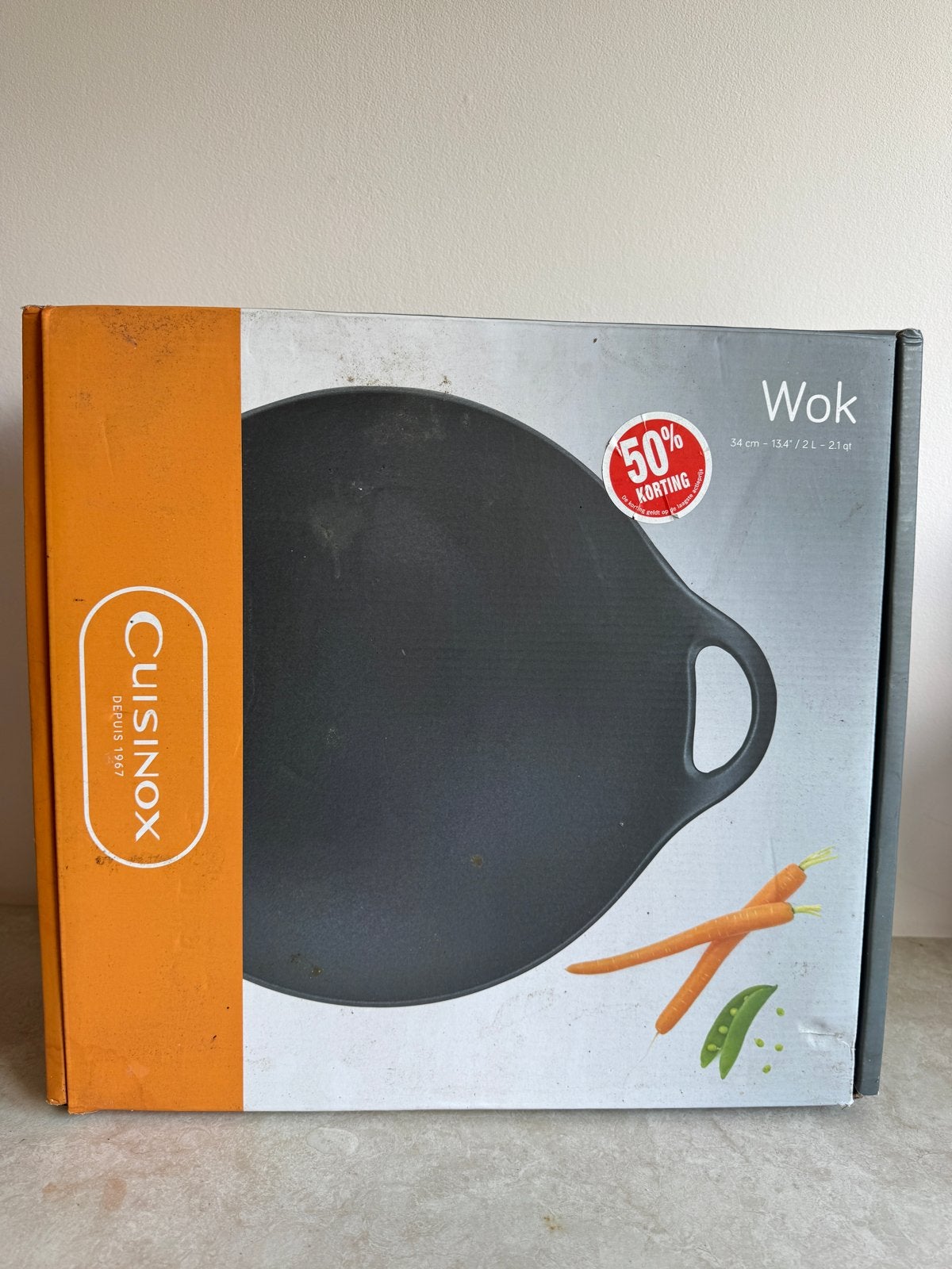 Gietijzeren wokpan 34cm, Ophalen, Gietijzer, Met handvatten, Zo goed als nieuw