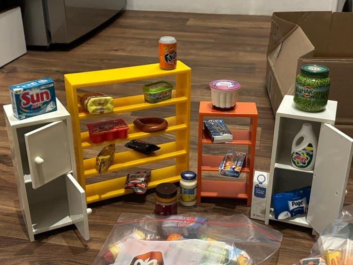 Miniatuur boodschappen en 4 opbergkastjes (o.a. AH), Ophalen of Verzenden, Gebruikt, Jongen of Meisje