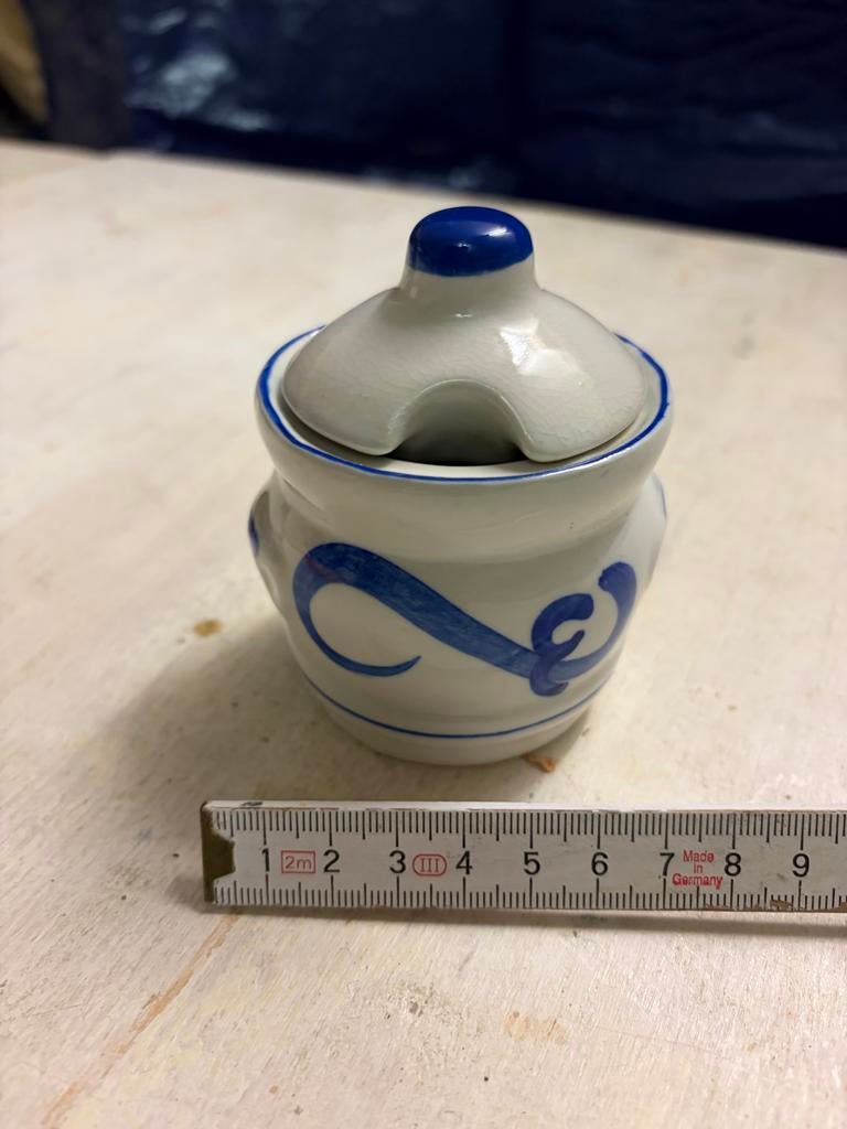 Vintage keramieken potje met deksel - blauw/wit, Ophalen
