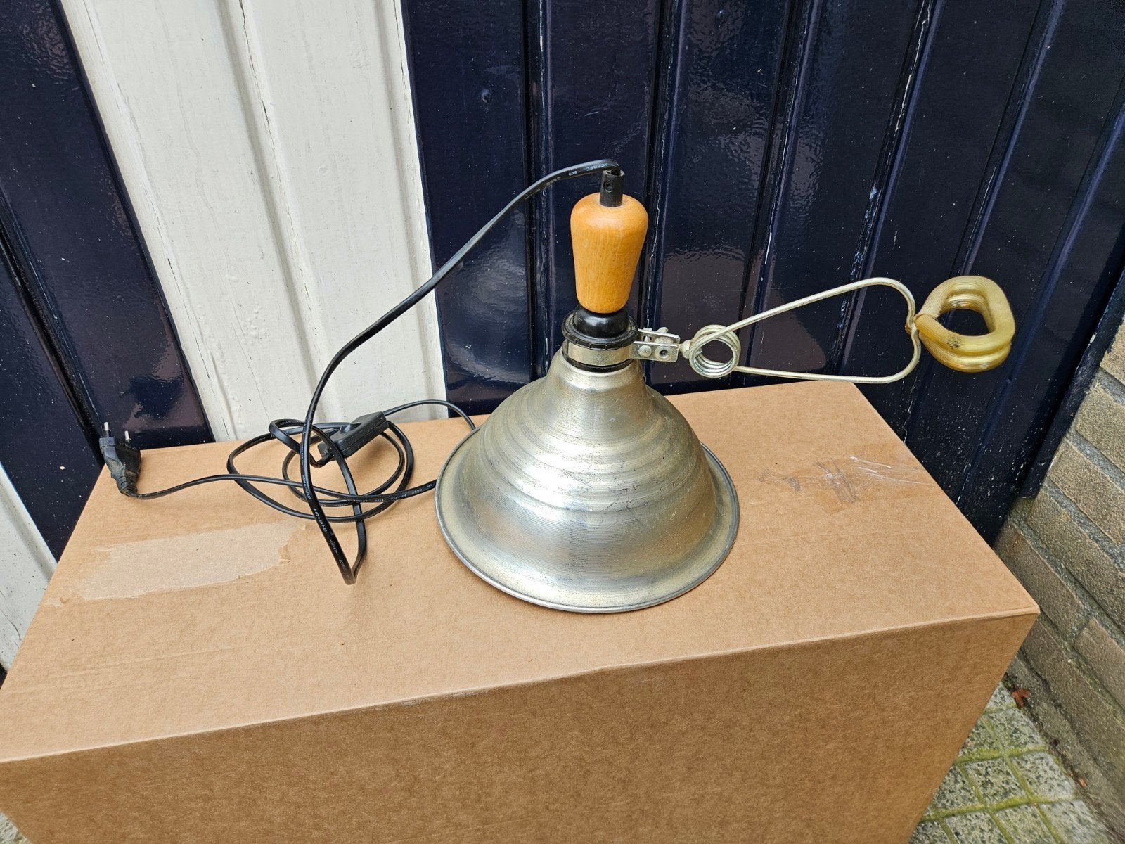 Vintage HEMA Klemlamp - Metaal en Hout, Overige merken, Gebruikt, Zilver, Vintage