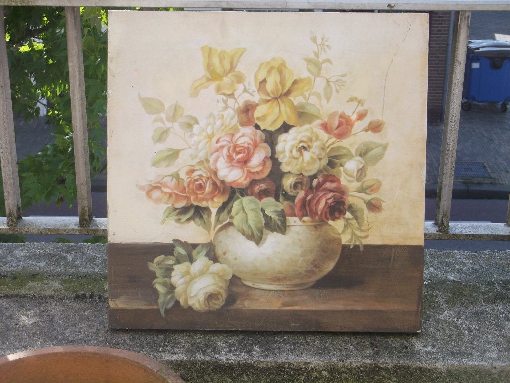Schilderij; vaas met bloemen (boeket), Antiek en Kunst, Kunst | Schilderijen | Klassiek, Ophalen of Verzenden, Klassiek