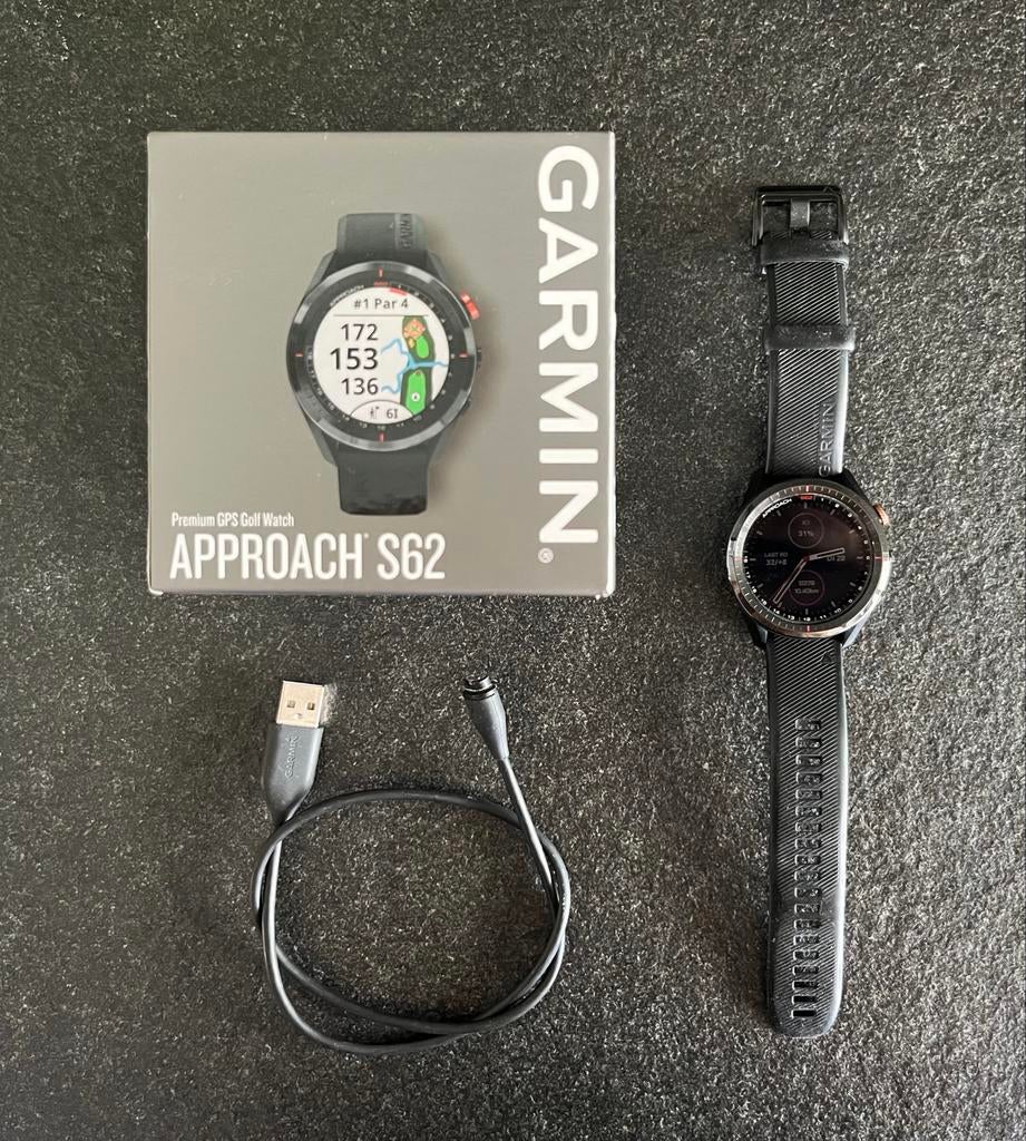 Garmin Approach S62 Golfhorloge + 3 extra bandjes, Ophalen of Verzenden, Afstand, Zo goed als nieuw