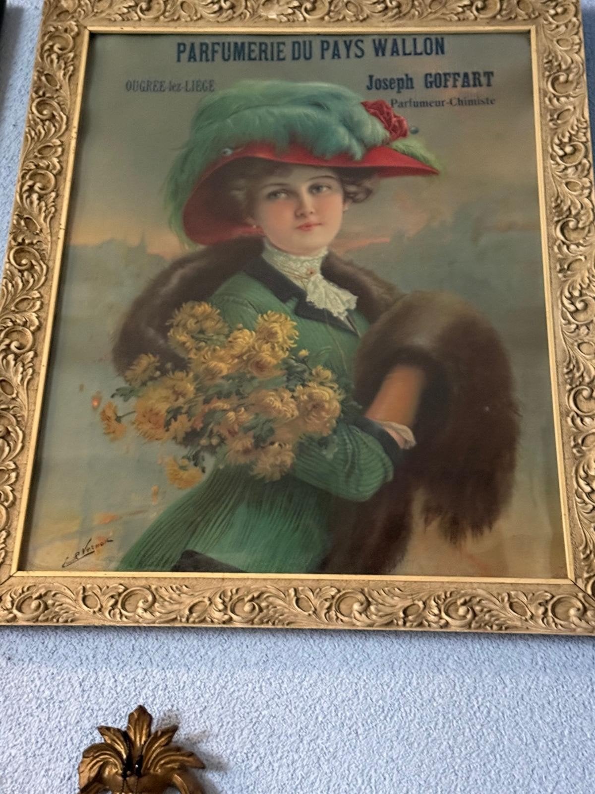antiek schilderij - reclame - Steendruk, Antiek en Kunst, Ophalen, Achter glas, Overige onderwerpen