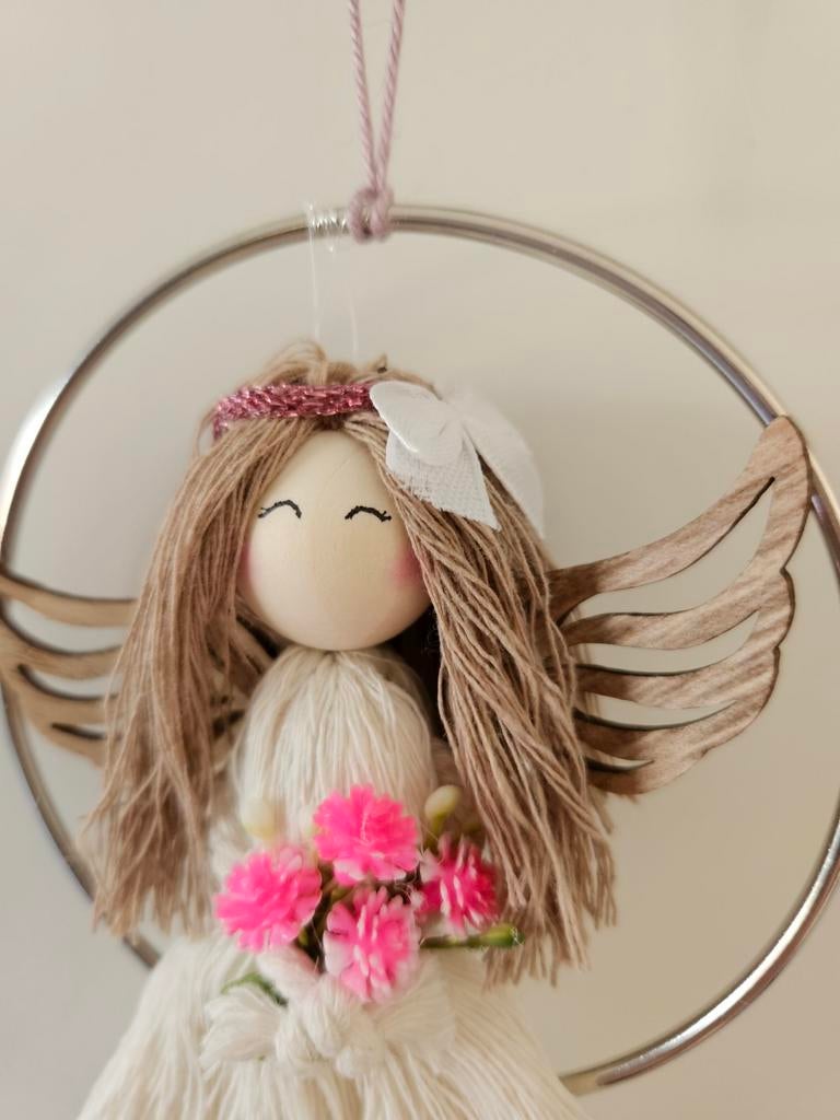 Schattig engeltje op ring - handgemaakt (15 cm), Huis en Inrichting, Woonaccessoires | Wanddecoraties, Ophalen of Verzenden, Nieuw