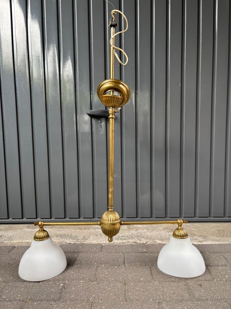 Schuurvondst: Hanglamp koper/glas, Ophalen of Verzenden, Glas, 75 cm of meer