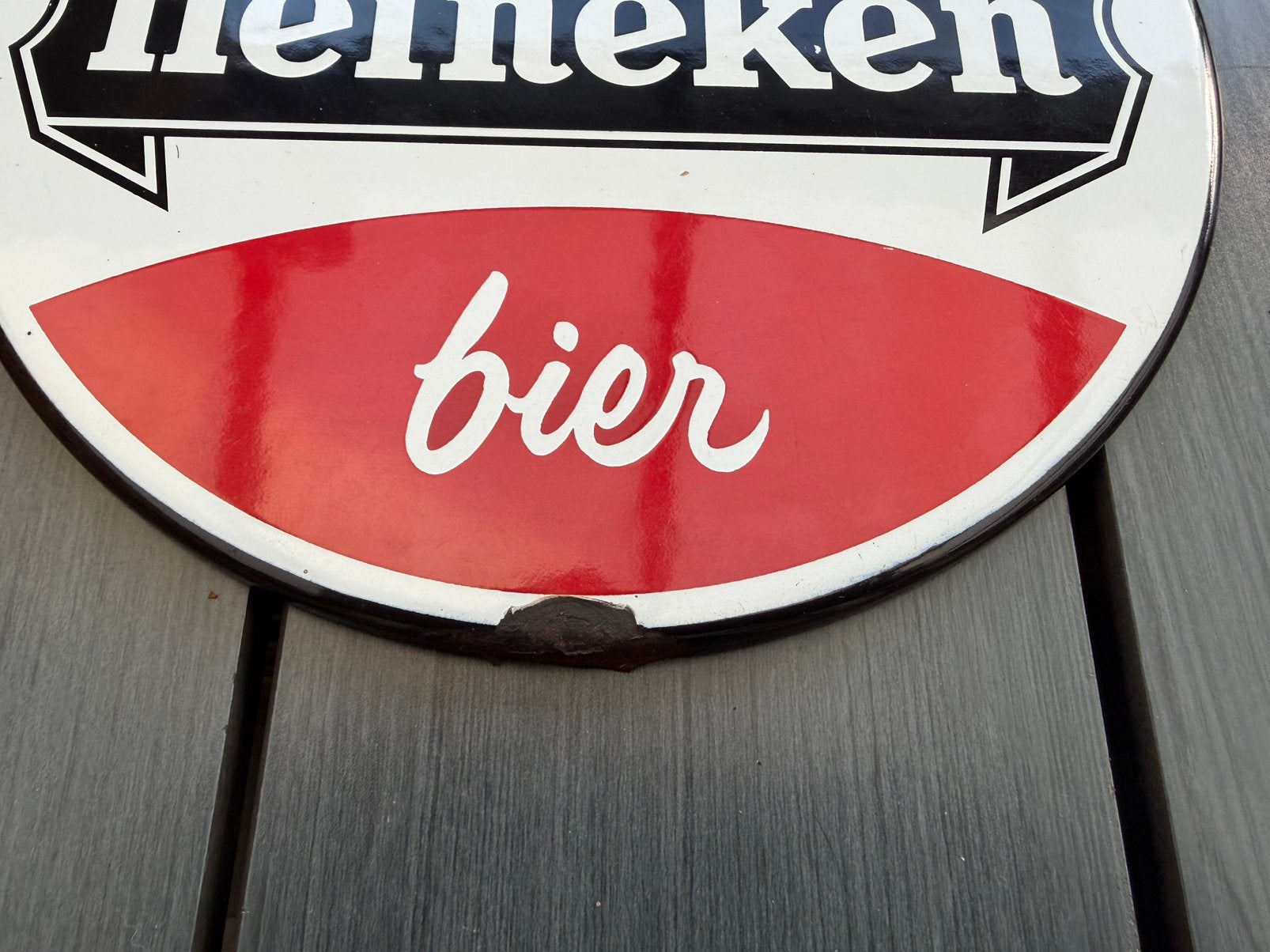 Heineken Bier emaille reclamebord 23 cm, Verzamelen, Merken en Reclamevoorwerpen, Reclamebord, Gebruikt, I, Ophalen of Verzenden