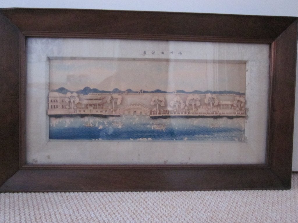 Chinees reliëf, kurksnijwerk, formaat 43 bij 18 cm, paneel., Overige typen, Natuurlijk materiaal, Scène, Azië