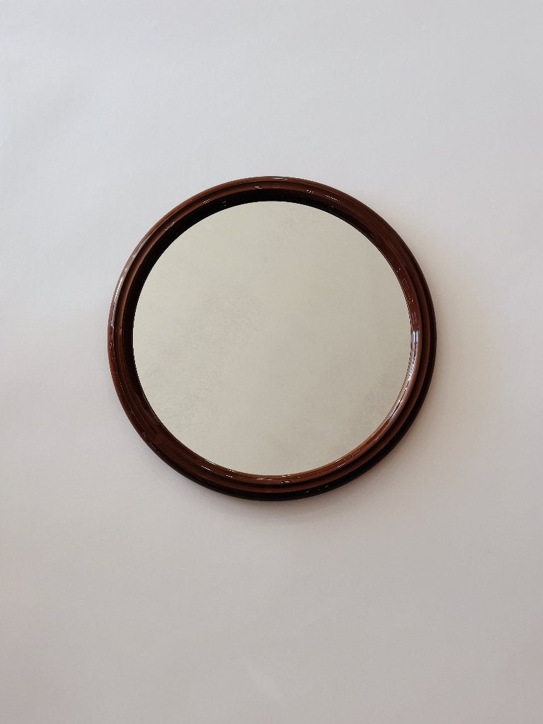 VINTAGE RONDE SPIEGEL MET BRUINE LIJST | TIGER, Huis en Inrichting, Minder dan 50 cm, Gebruikt, -, -