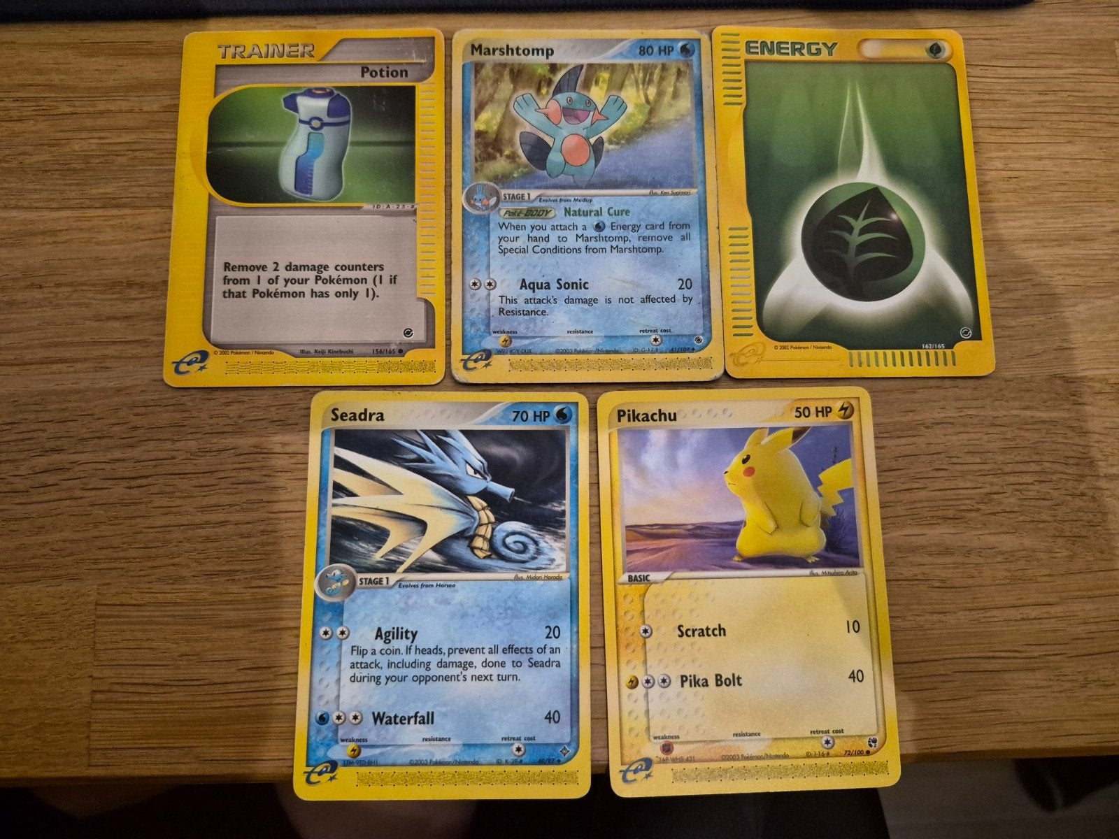 Seadra, Marshtomp, Pikachu, Potion, Energy, Ophalen, Gebruikt, Meerdere kaarten