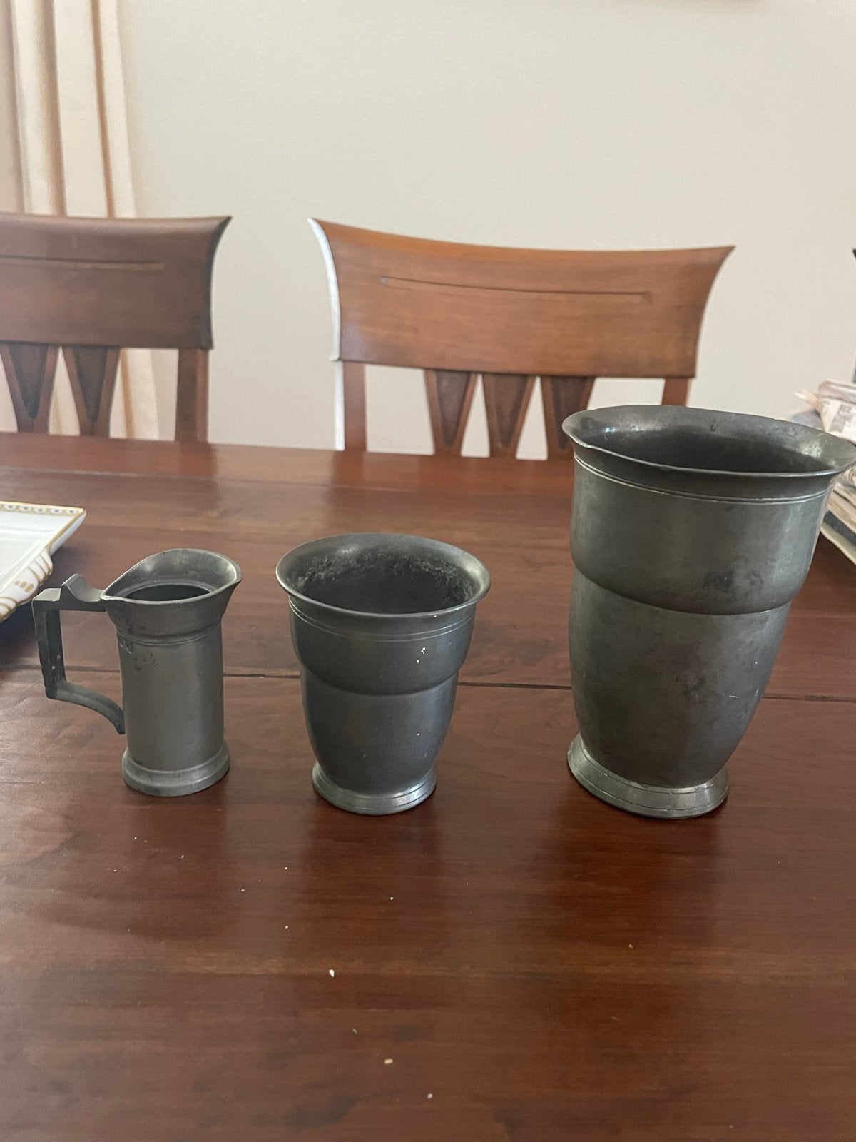 Set van 3 Antieke Tinnen Bekers - Diverse Maten, Antiek en Kunst, Ophalen of Verzenden