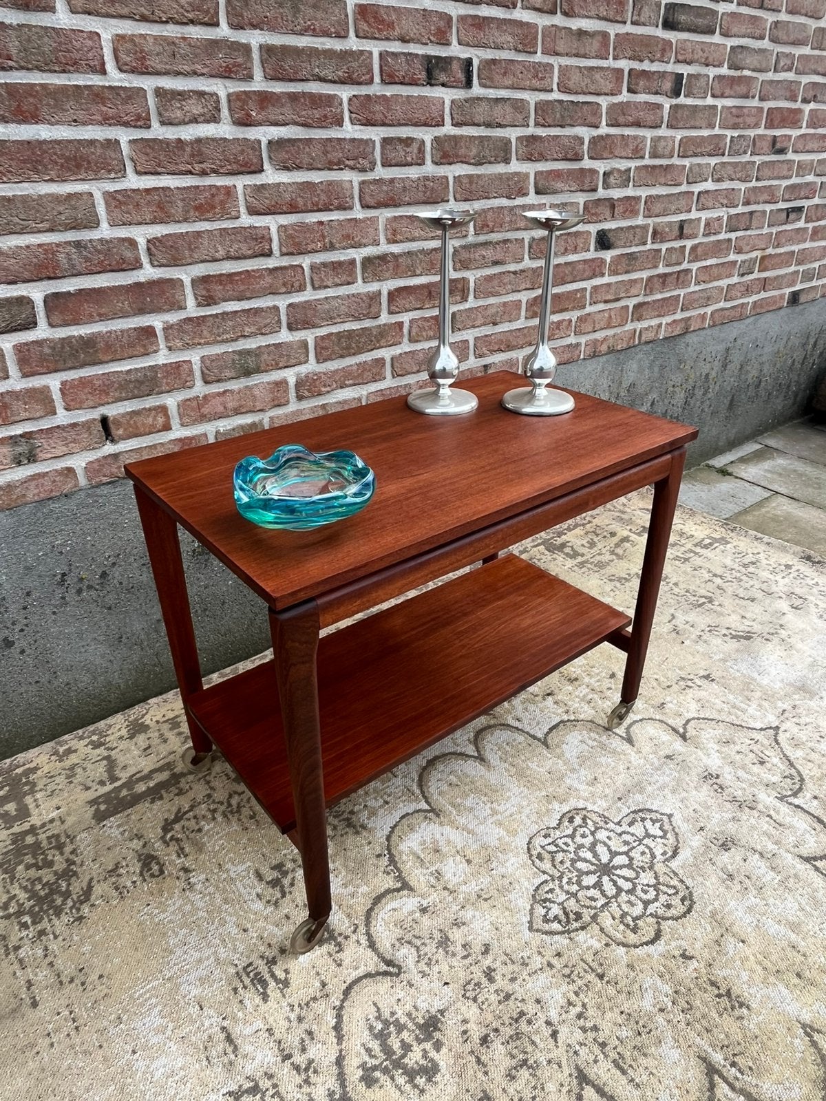 Vintage deense teak, bijzettafel trolley, side table, MCD, Ophalen