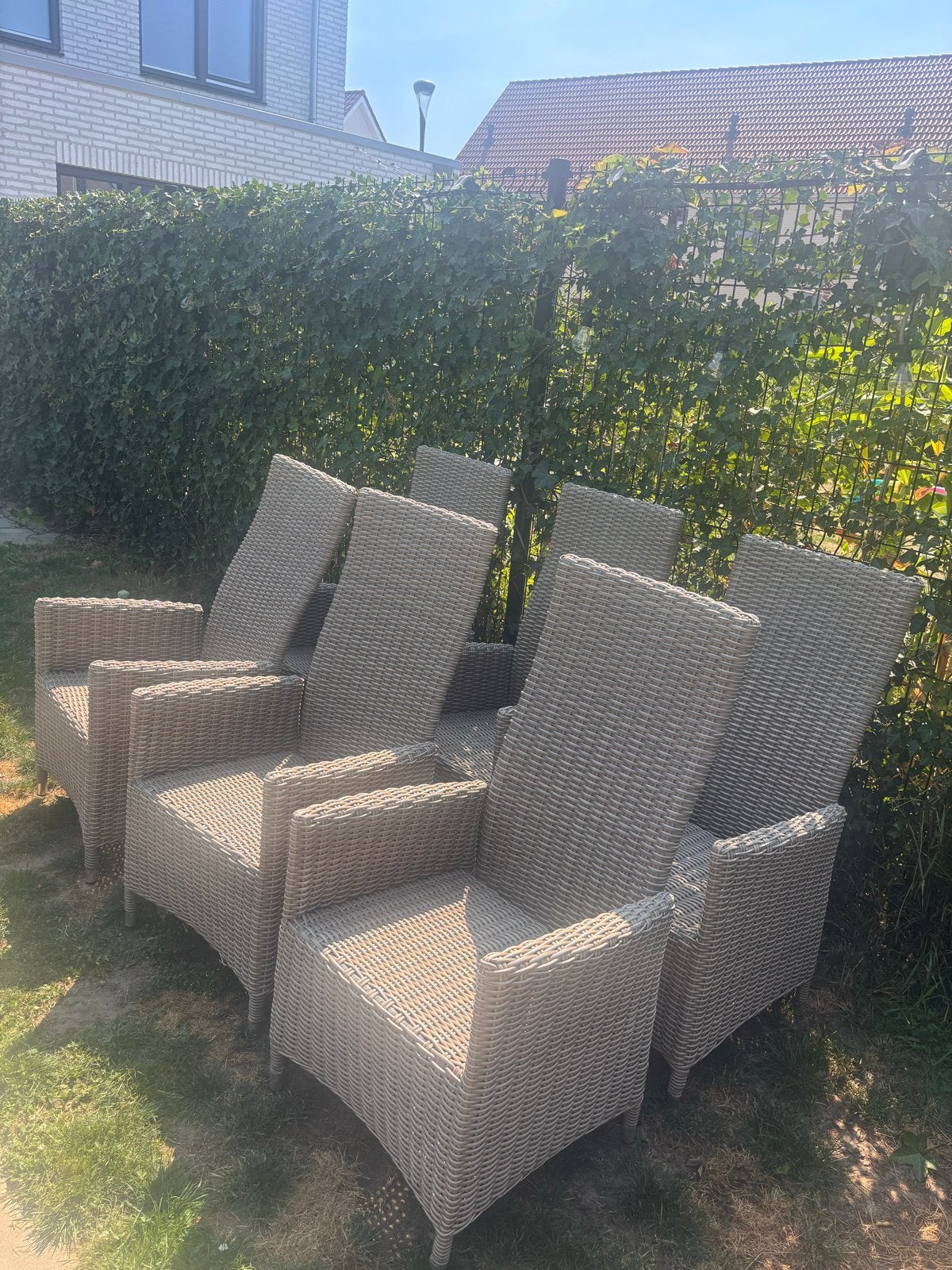 6 Avanti tuinstoelen + stoelkussens, Tuin en Terras, Ophalen, Gebruikt, Wicker, Verstelbaar