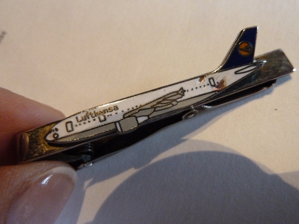 Sterling zilveren dasklem/dasschuif met vliegtuig, Lufthansa, Verzenden, Zilver, Overige typen