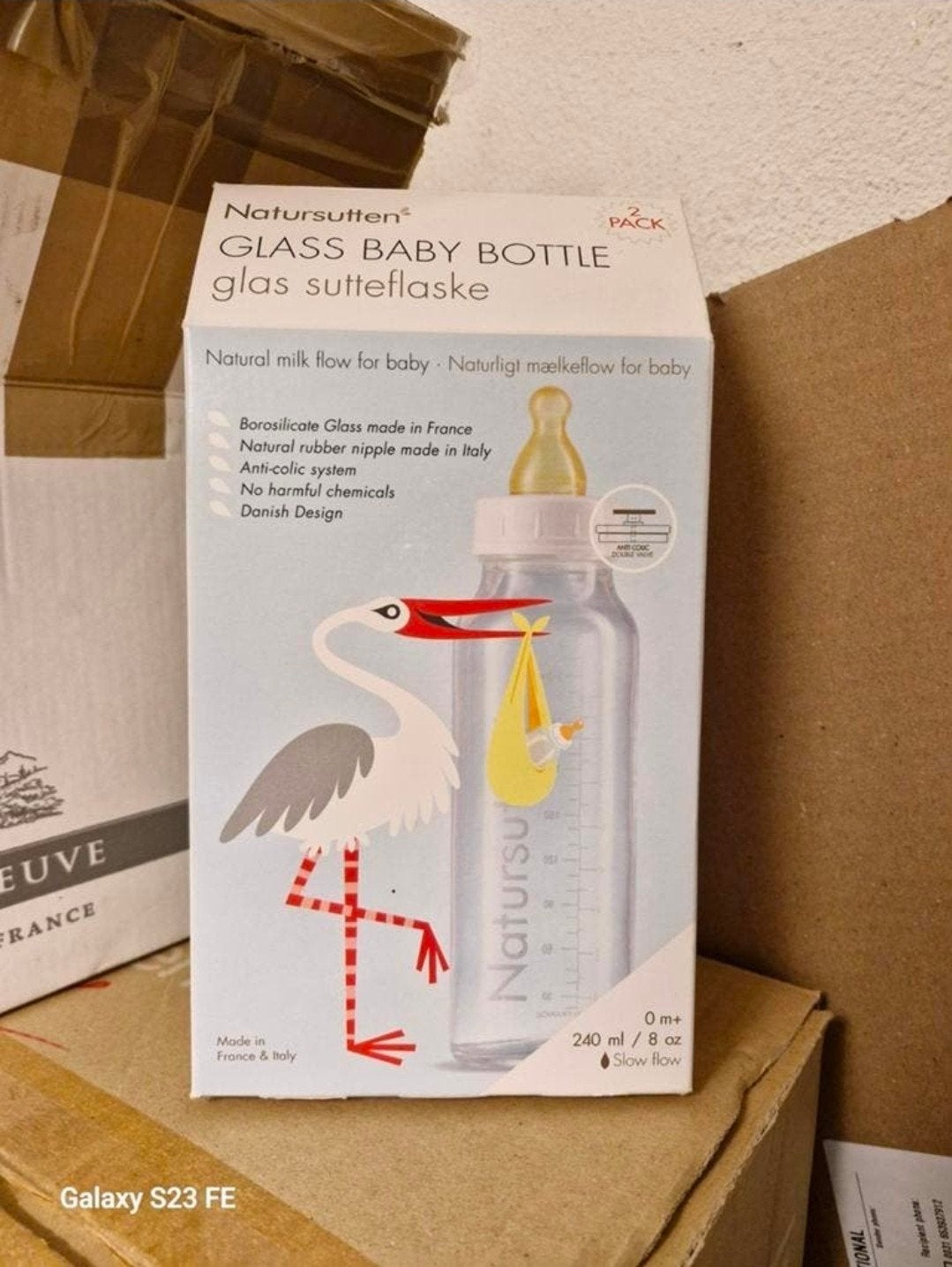 Nieuwe Natursutten glazen babyfles 240 ml - BPA-vrij, Ophalen, Overige merken, Nieuw, Babyfles