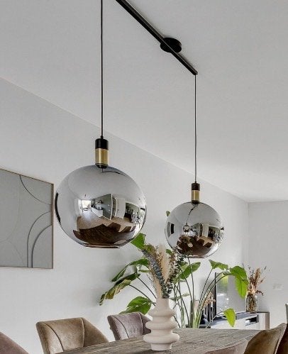 Twee Grote Glazen Bol Hanglampen, Ophalen, Gebruikt, Glas
