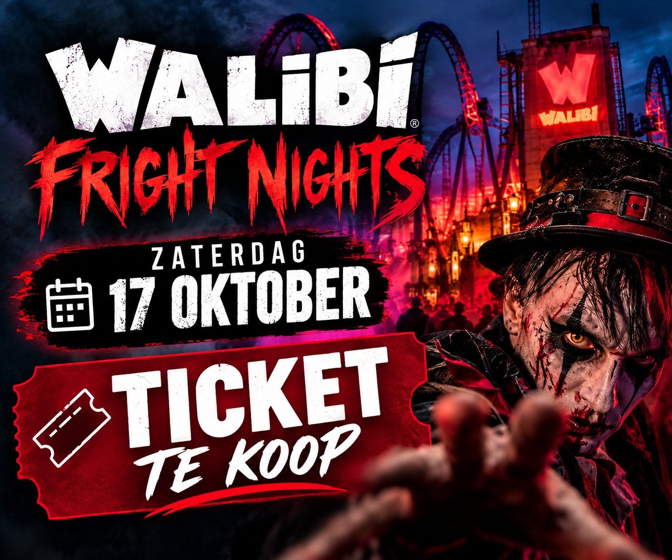 Walibi Fright Nights 17 oktober ticket, Eén persoon, Ticket of Toegangskaart