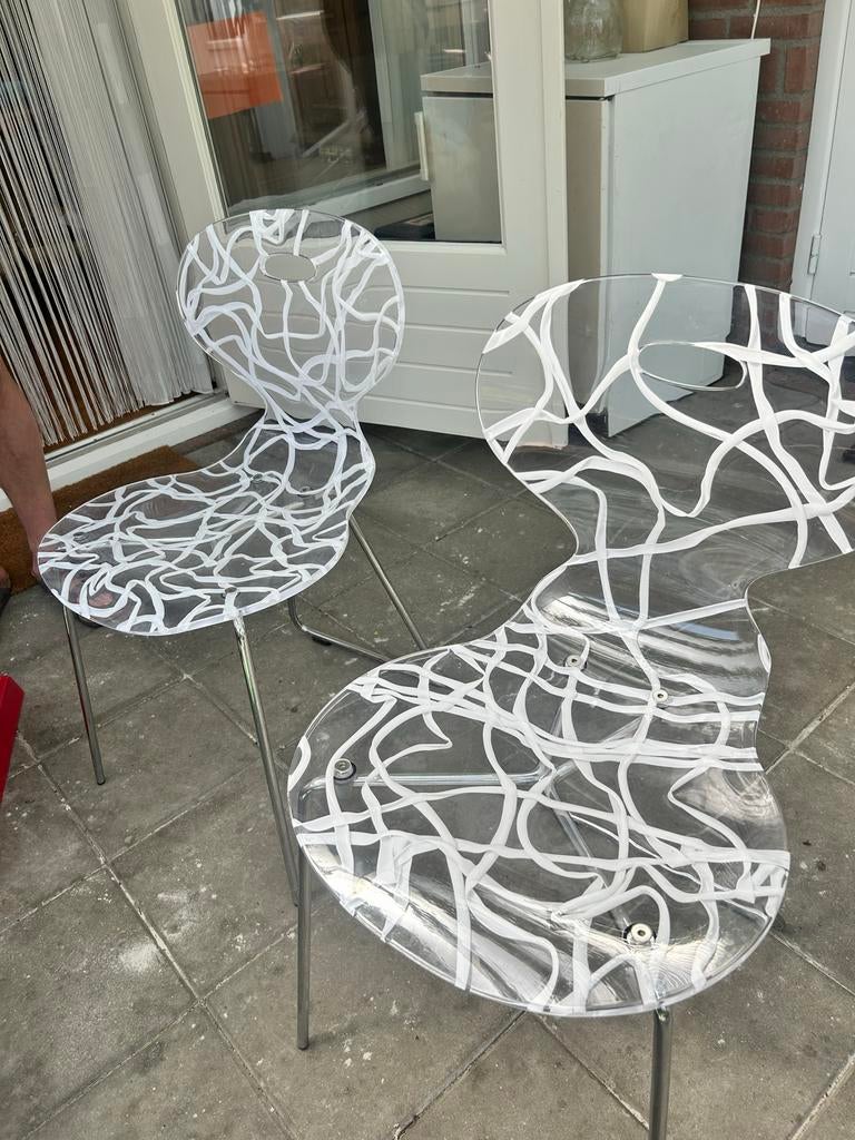 Unieke design stoelen van plexiglas, Huis en Inrichting, Stoelen, Ophalen, Overige materialen, Twee, Overige kleuren