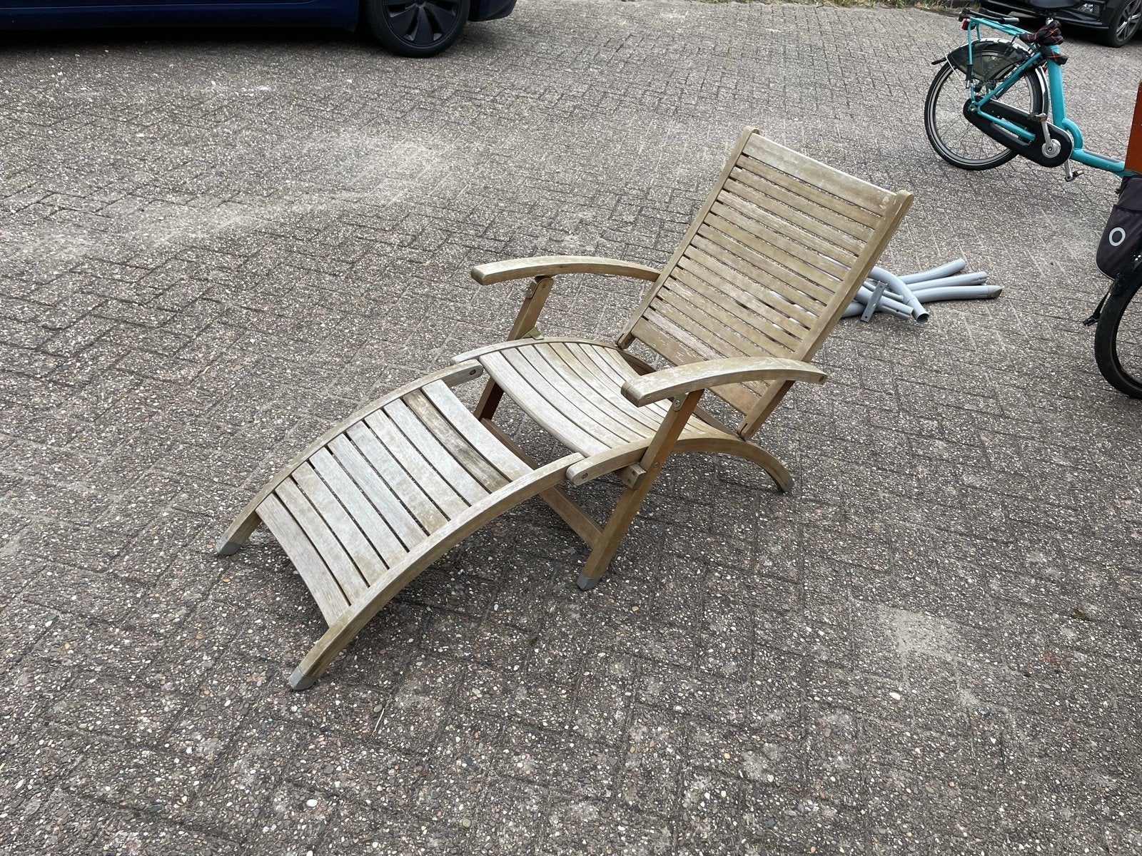 Teakhouten ligstoel - verstelbaar en inklapbaar, Tuin en Terras, Ophalen, Gebruikt, Teakhout, Inklapbaar