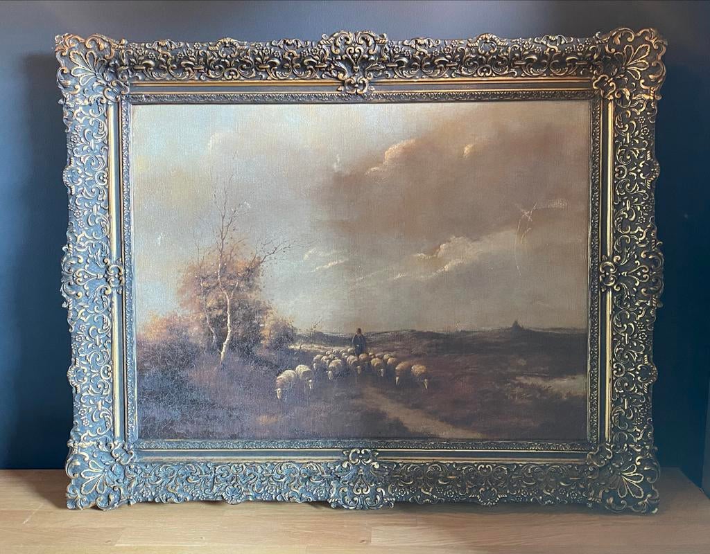 Klassiek schilderij met schapen en herder, inclusief lijst, Ophalen