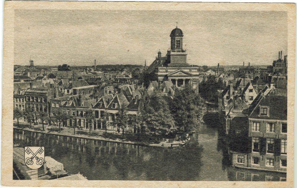 Leiden – Stille Rijn met Hartebrugkerk. Gelopen Ellecom 194x, Verzamelen, Ophalen of Verzenden, 1940 tot 1960, Gelopen, Zuid-Holland
