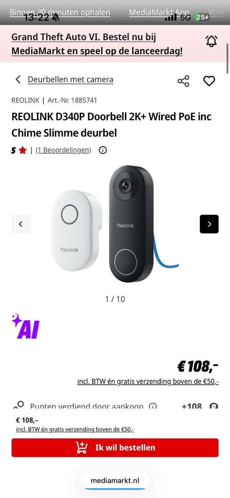 Nieuw: 6 AI Slimme Cameras+ reciever ongeopend, Ophalen of Verzenden, Nieuw