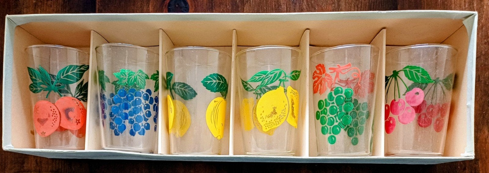 Vintage fruit glazen set (6 stuks) - NIEUW in originele doos, Huis en Inrichting, Ophalen, Glas of Glazen, Nieuw, Glas
