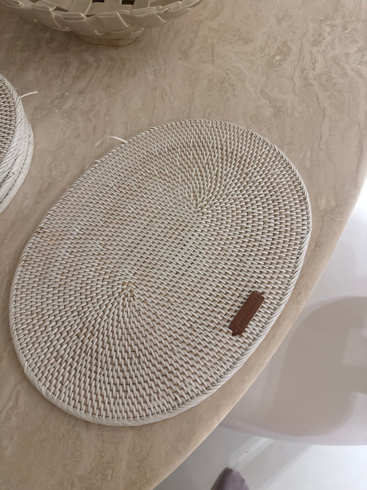 6 Riviera Maison placemats van riet - gebruikt, Beige, Gebruikt, Ophalen of Verzenden, Natuurlijk materiaal