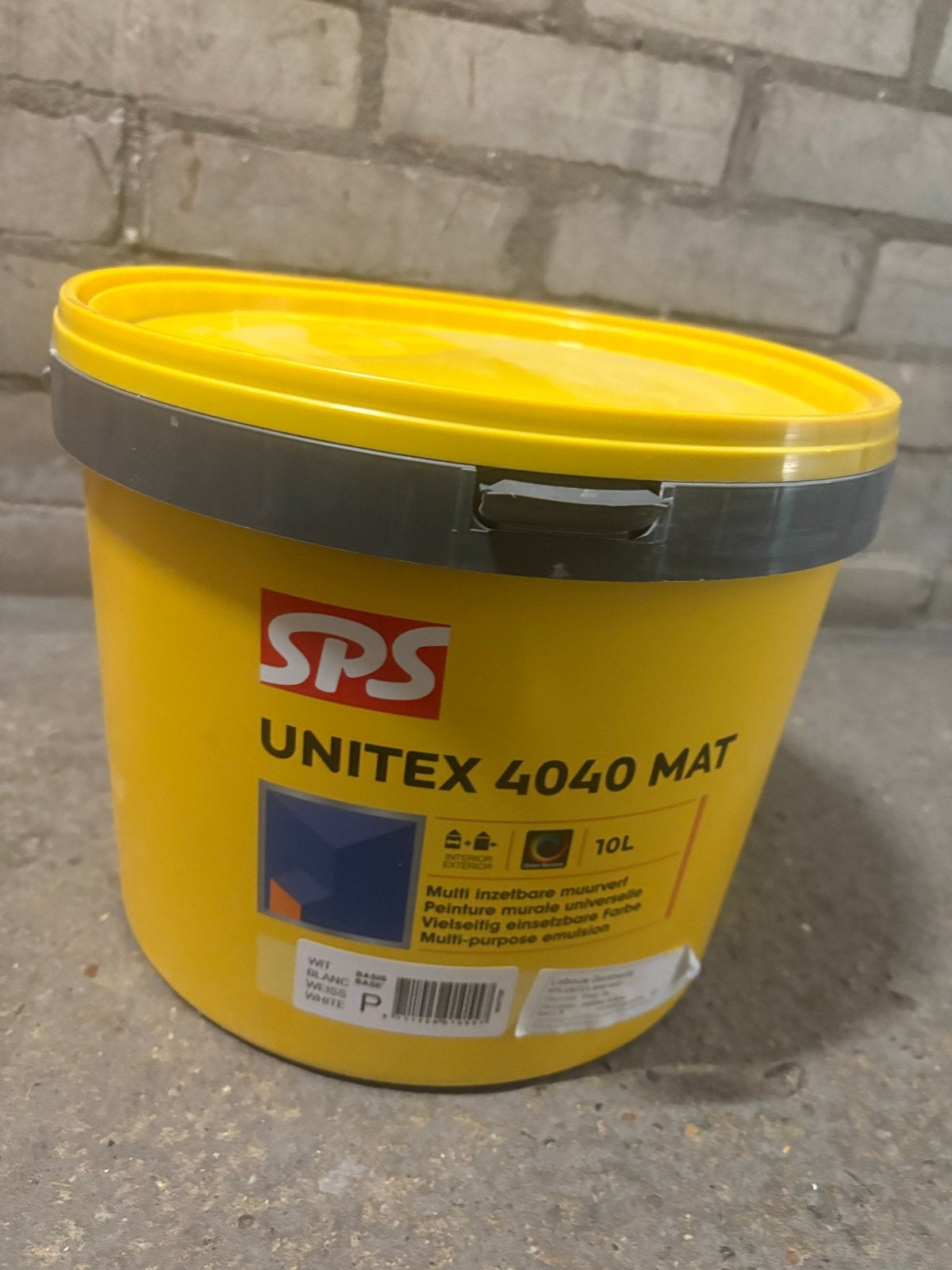 2 emmers SPS Unitex 4040 Mat verf, 10 liter per emmer, Ophalen, Beige, Nieuw, Verf