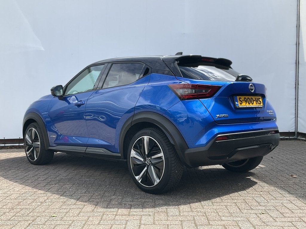 Nissan Juke 1.6 Hybrid N-Design Automaat Leer Carplay Camera, 1300 kg, Gebruikt, 4 cilinders, Blauw