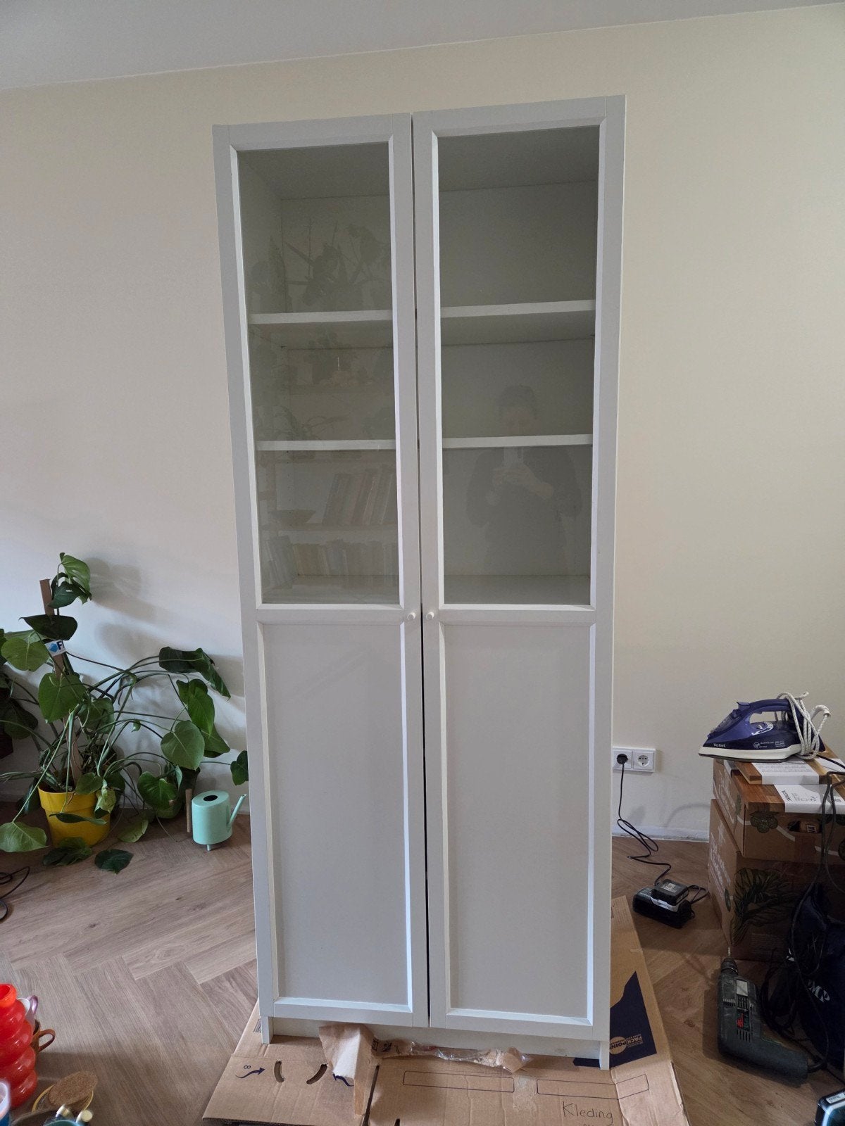 Ikea servies / vitrinekast Billy/Oxberg, Ophalen, 200 cm of meer, 50 tot 100 cm, Zo goed als nieuw