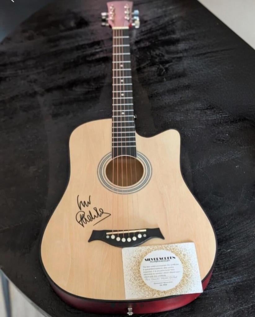 Gesigneerde akoestische gitaar van Phil Collins, Verzamelen, Muziek, Artiesten en Beroemdheden, Verzenden, Zo goed als nieuw