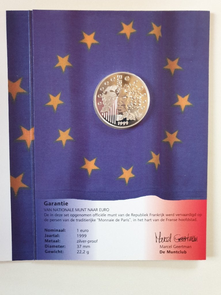 Van nationale munt naar euro : Frankrijk 1 euro proof, Postzegels en Munten, Munten | Europa | Euromunten, 1 euro, Verzenden, Zilver