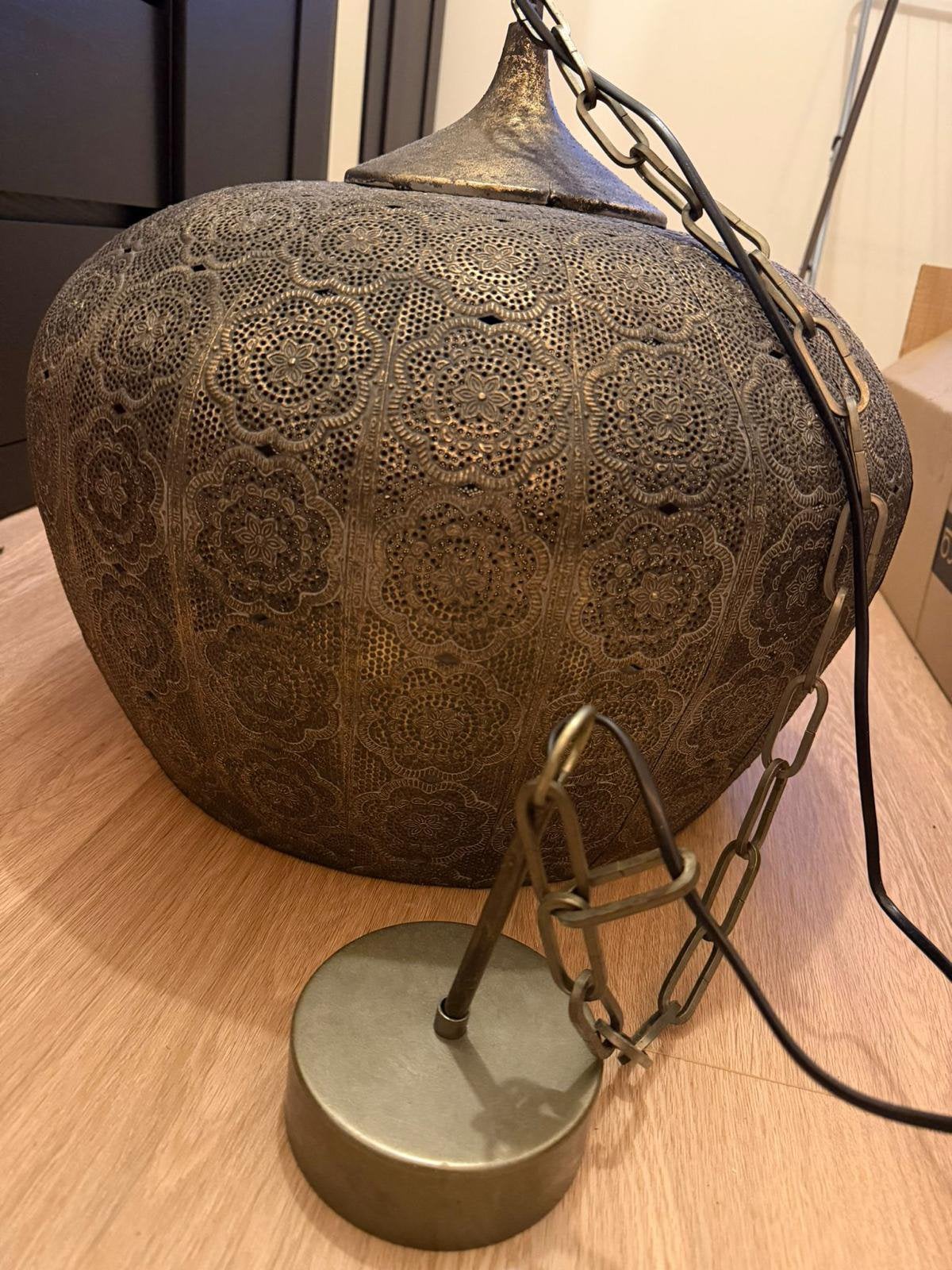 Ronde hanglamp brons, Huis en Inrichting, Ophalen, Gebruikt, 50 tot 75 cm