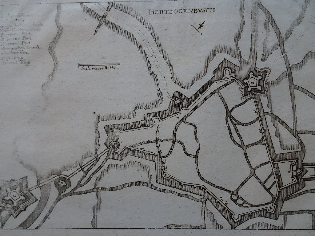 Gravure plattegrond Den Bosch, Merian 1650, Cartografie, Gravure, Origineel, 1600 - 1699