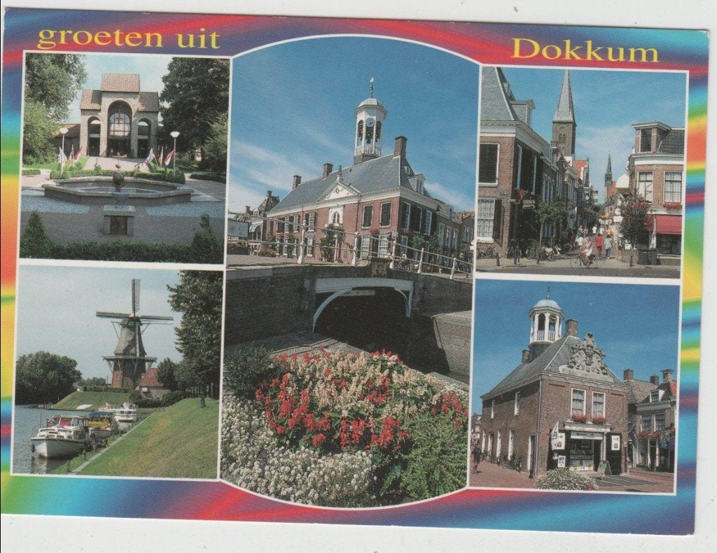 Dokkum 6 luik Molen Stadhuis Ongelopen 1998, Ophalen of Verzenden, 1980 tot heden, Ongelopen, Friesland