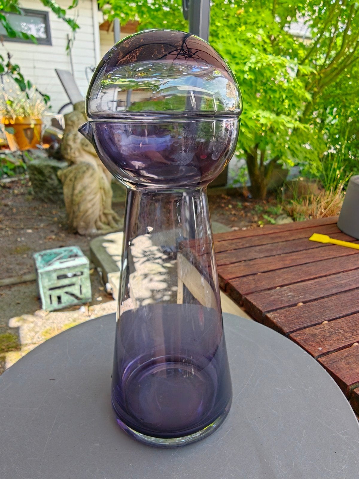 Birdie Saga karaf met bolvormige stop - paars glas, Antiek en Kunst, Verzenden