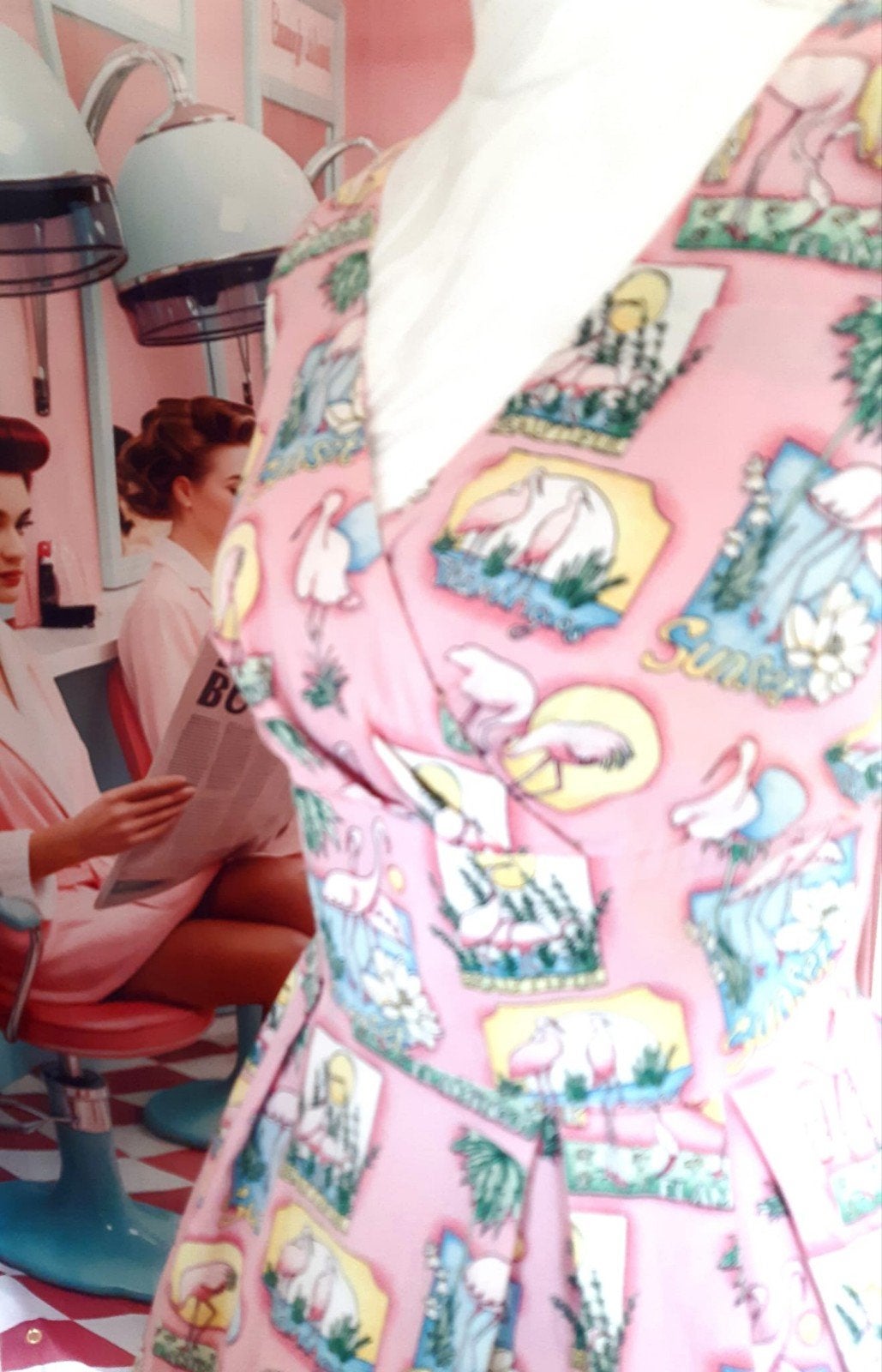 fifty's vintage dress  flamingos, Overige typen, Overige kleuren, Verzenden, Zo goed als nieuw