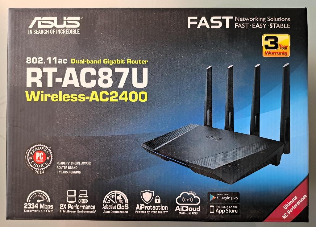 Router Asus RT-AC87U Wireless-AC2400 Dualband, Computers en Software, Ophalen, Zo goed als nieuw, Router, ASUS