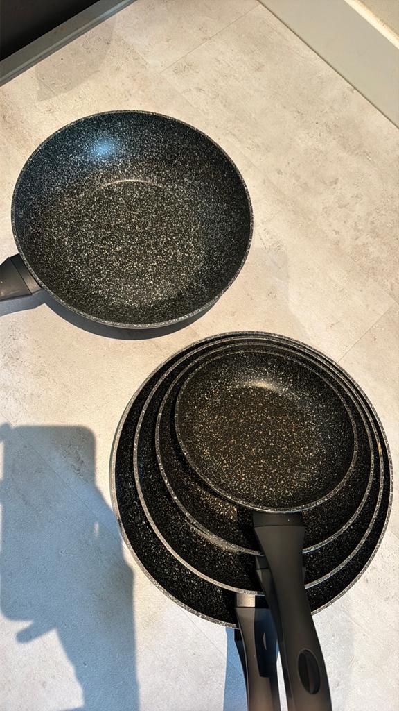 Pannenset Action, Huis en Inrichting, Keuken | Potten en Pannen, Ophalen, Gebruikt, Inductieplaat, Pannenset