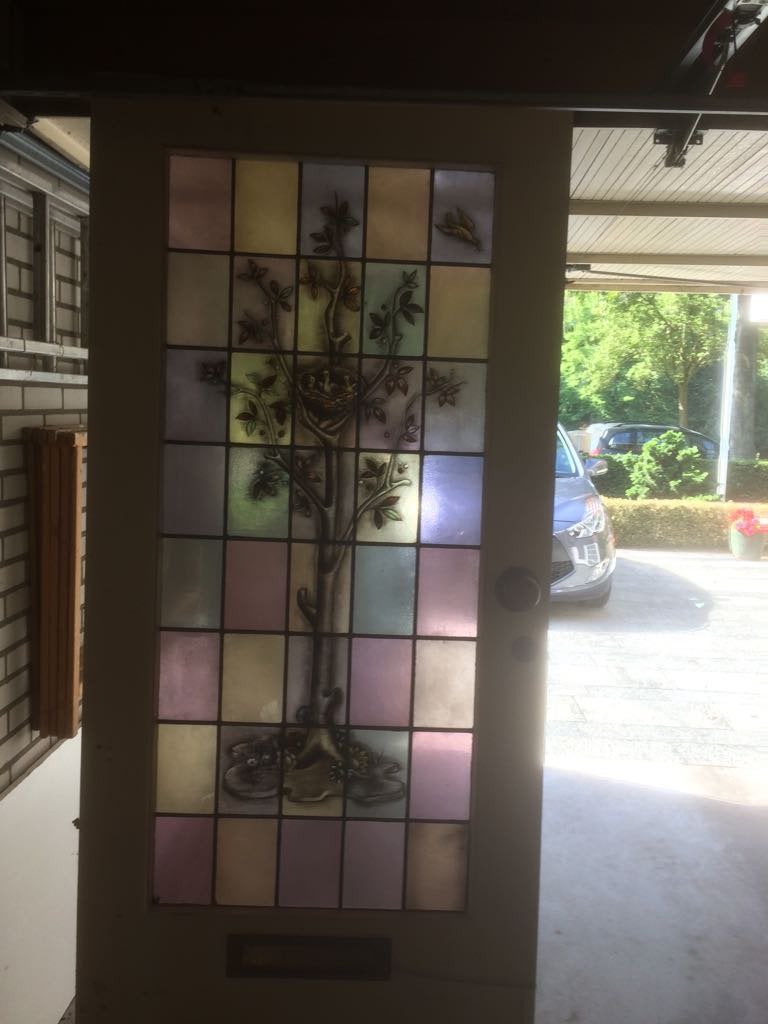 Voordeur met gebrandschilderd glas in lood, Ophalen, Glas in lood, 80 tot 120 cm, Overige typen