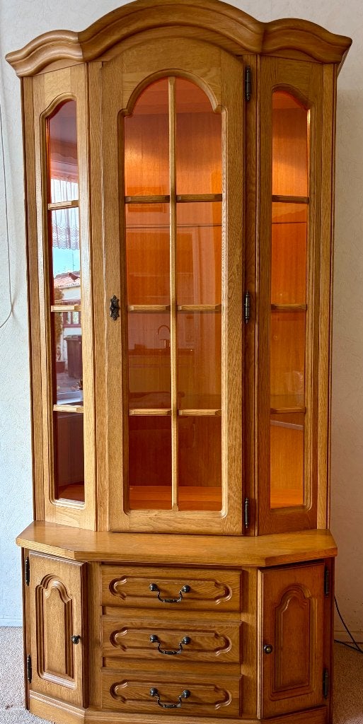 Retro eiken glazenkast inclusief verlichting, Ophalen, Huis en Inrichting