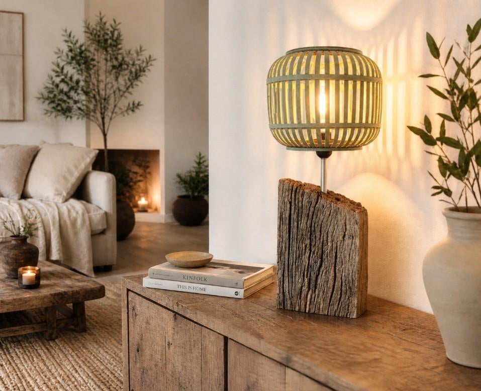 Landelijke lamp van eiken paal, Ophalen of Verzenden, Nieuw, Hout