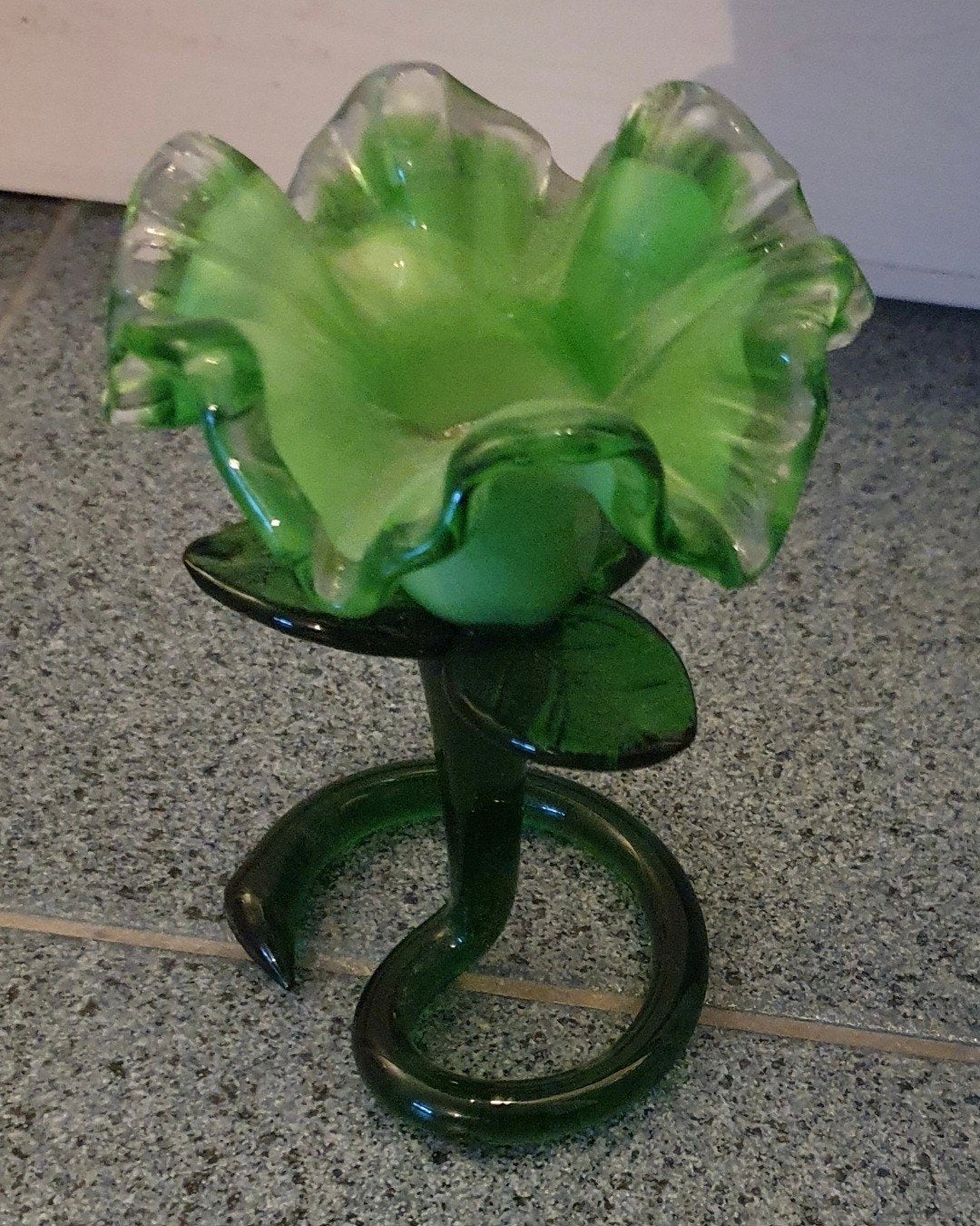 Groene glazen bloem kandelaar - Murano style, Ophalen of Verzenden