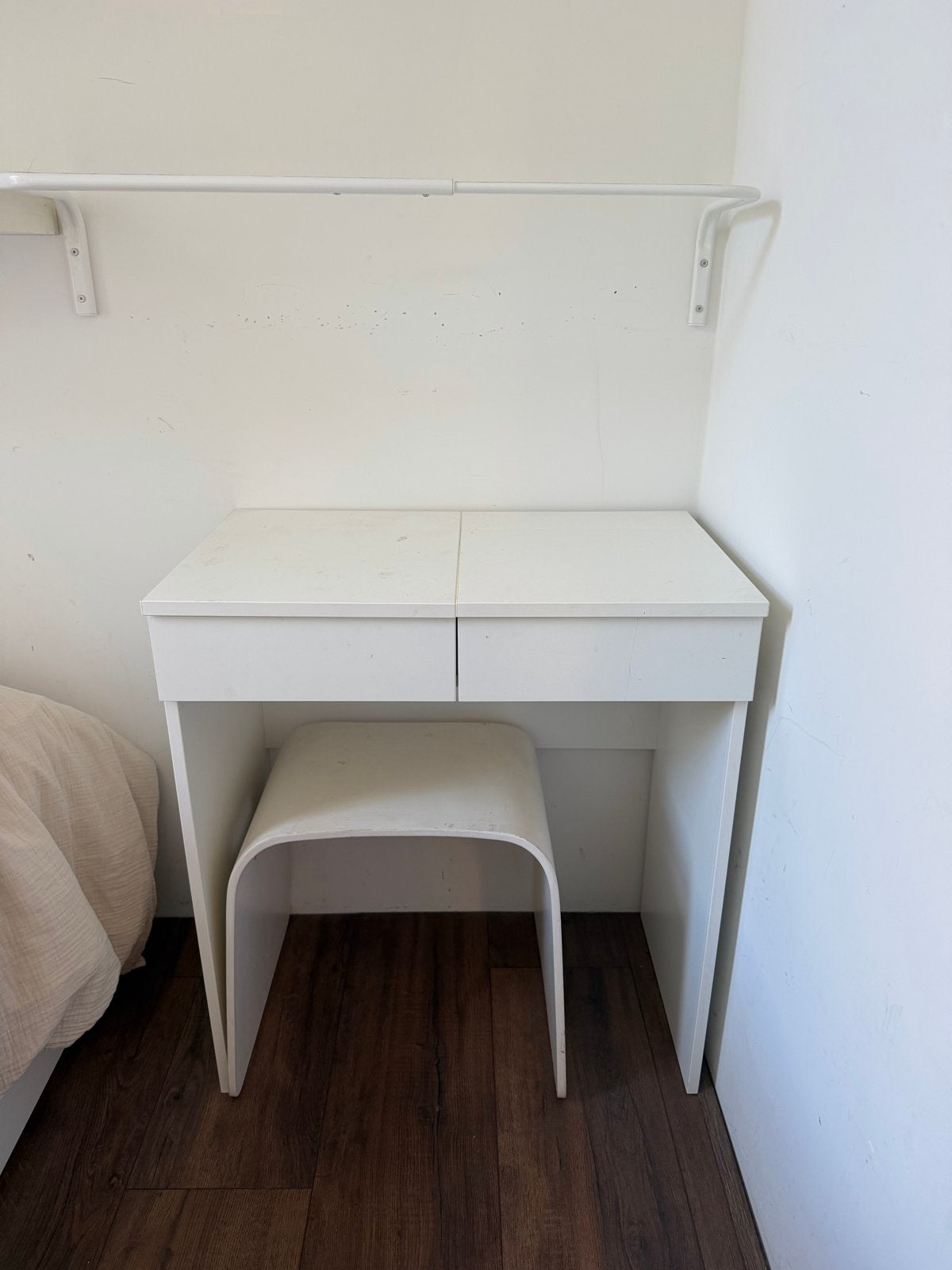 Witte make-up tafel met spiegel en krukje, Gebruikt, Minder dan 100 cm, Hout, 50 tot 100 cm