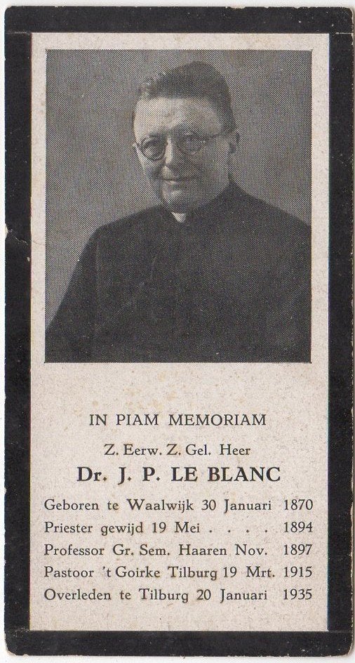 pastoor J.P. le Blanc 1870 Waalwijk + 1935 Tilburg, 64 jaar, Verzenden