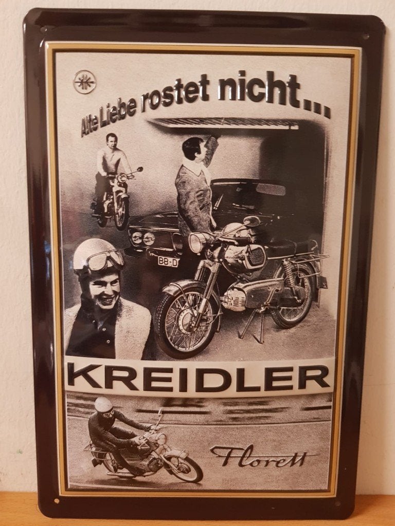 Kreidler alte liebe relief reclamebord van metaal wandbord, Reclamebord, Info@deconoord.nl, Deco Noord, Nieuw