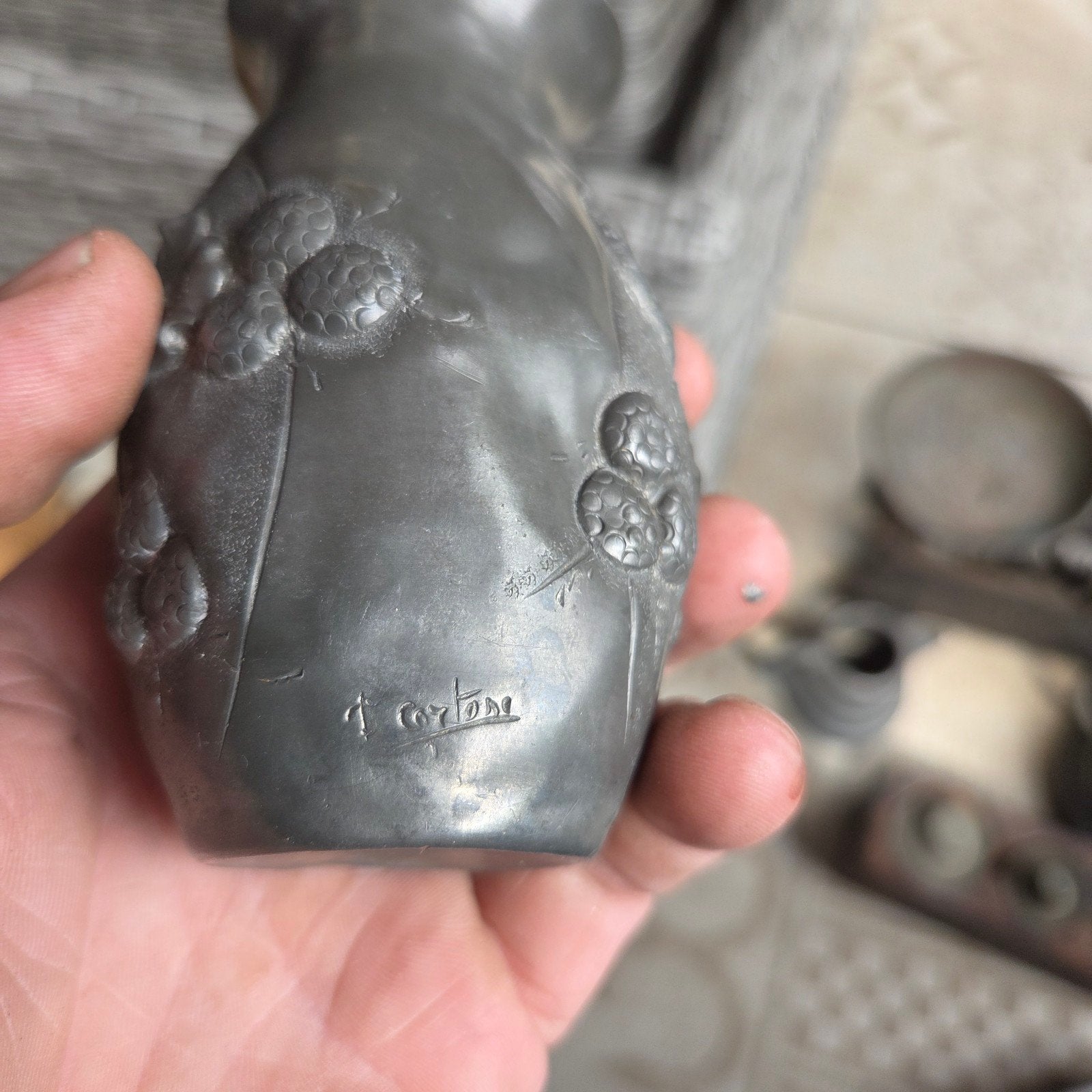 Art Nouveau Tinnen Vaas - François Cortesi (11 cm), Ophalen of Verzenden